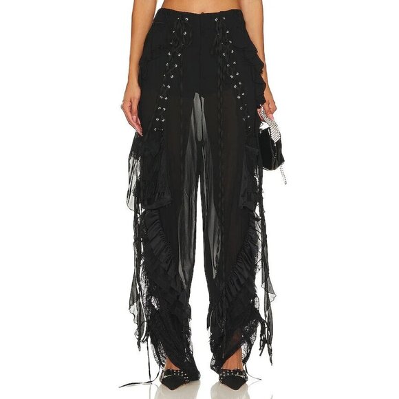 Aniye Records Liv Pants in Black Cargo Lace Up - Picture 1 of 4